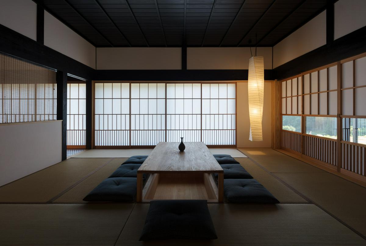 Bright washitsu room with large windows