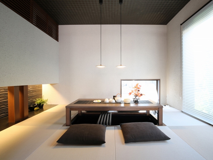 Modern washitsu interior with white walls